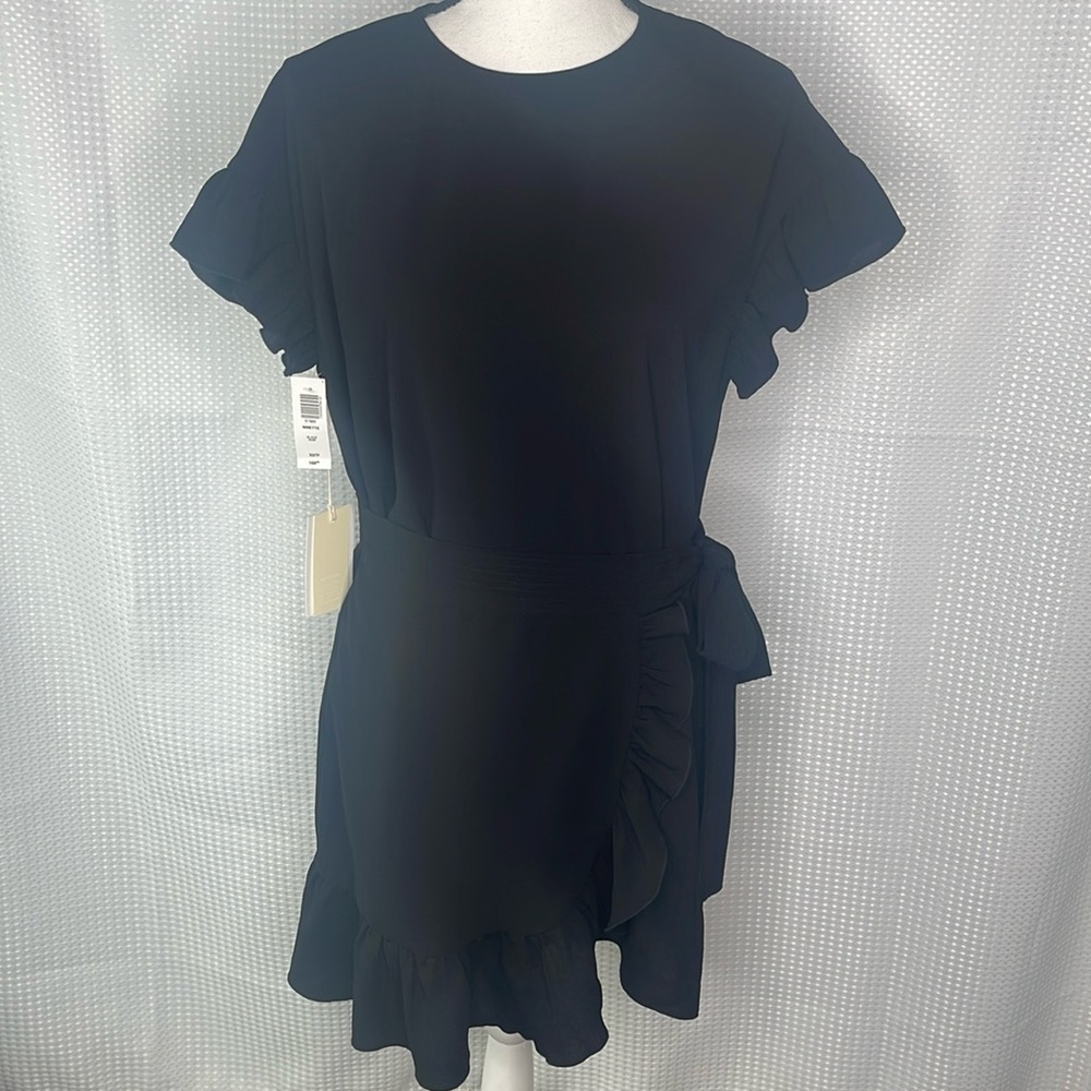Aritzia Wilfred Ninette Crepe Faux Wrap Mini Dress Ruffles Black NWT Sz XS
